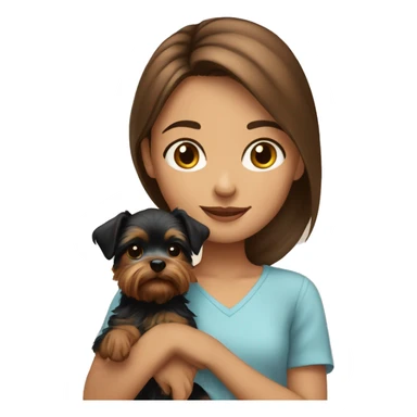 Tanish girl with brown hair holding yorkie puppy  sticker