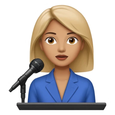 A woman speaks into a microphone, and there is a prompter screen in front of him. sticker