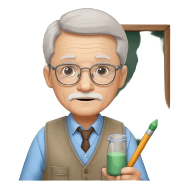 Man teacher: old, wearing vest, wearing glasses, hold chalk on their hand sticker