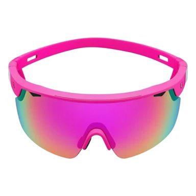 sporty neon pink shield visor sunglasses with thick frame and integrated strap, extremely robust design, substantial build, one-piece mirrored lens sticker