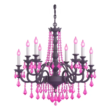 3D gothic chandelier with pink crystals, dramatic and ornate sticker