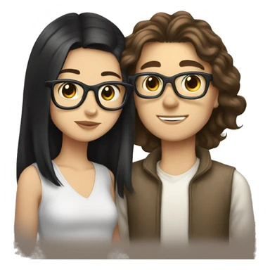 White boy black hair glasses kissing white girl brown hair brown eyes sticker