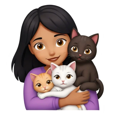 happy black haired girl hugging three cats   sticker