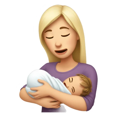 European mother crying with newborn sticker
