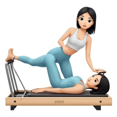 Girl with black hair doing Pilates on reformer machine sticker