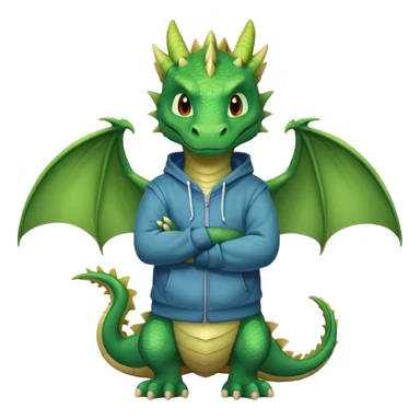 friendly anthropomorphised green dragon in a hoodie and jeans standing upright with arms folded sticker