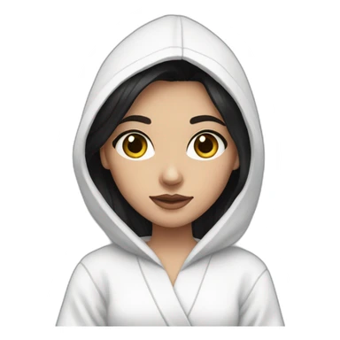 brunette girl with dark collected hair, in a white robe and black sweatpants dressed high sticker