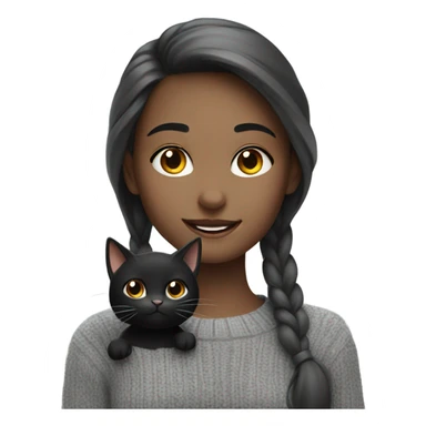 smiling girl in grey sweater with black cat sticker
