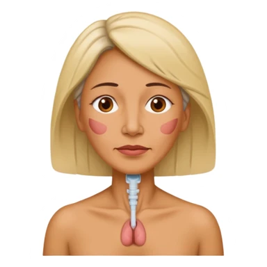 a woman, middle age, waring a tracheal stoma sticker