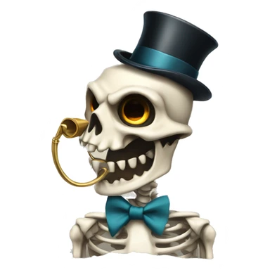 Sharks skeleton with a top hat sitting in a human position with a monocle and can under his arm sticker