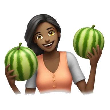 Girl With 2 melons in hand with eyes open smiling sticker
