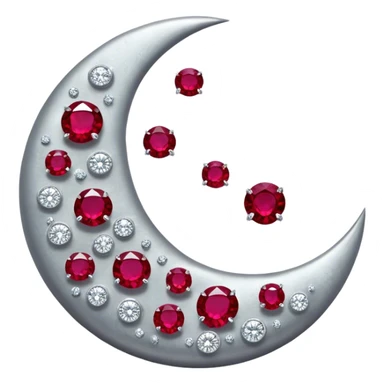 A glowing half-moon illuminates scattered rubies, blending lunar silver with deep crimson. The gemstones shimmer softly, creating a mystical and elegant scene. sticker