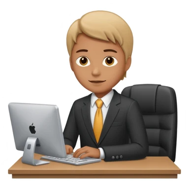 A person in a business suit working on a computer sticker