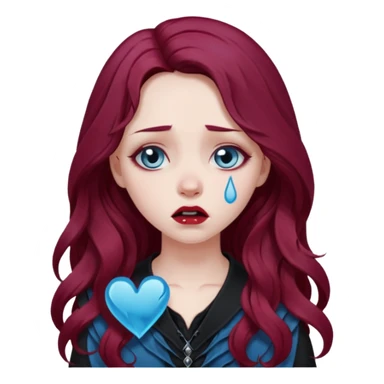 goth girl long burgundy wavy hair blue broken hearted sobbing sticker