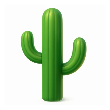 Create a cactus emoji that looks exactly like the reference image in iOS emoji style. The emoji should have 3D appearance, shiny surface, smooth gradients, soft shadows, and a realistic cactus shape with a classic emoji look. Add a subtle highlight to the cactus. sticker