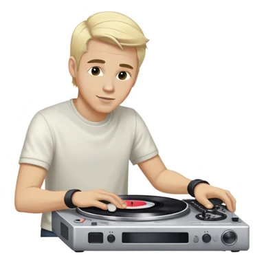 White dj blonde hair male scratching the turntable sticker