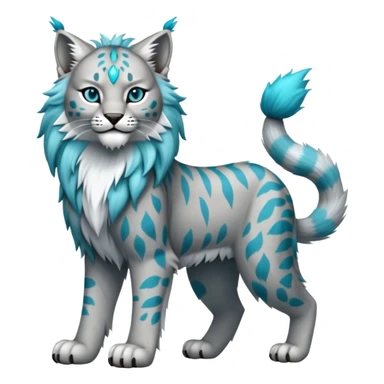 Silvery-grey and cyan Fairy-type Bobcat-Lynx-Lion-Fakémon full body sticker