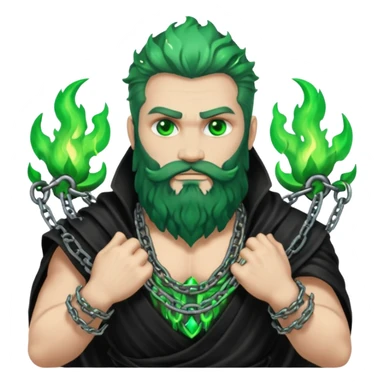 hades greek god with green flames and beard with chains on his arms and neck sticker