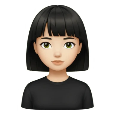 Emoji zombie girl verde com cabelo preto liso  curto com franja com uma blusa preta sticker