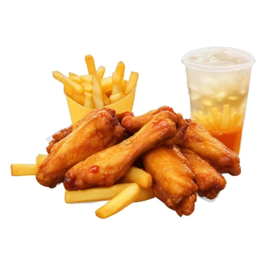 Chicken wings and fries with bubble tea sticker
