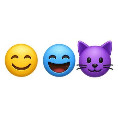 Create a set of 3 different 3D Apple style emojis inspired by the provided image. The emojis should not touch each other on the sides and have spaces between them. The background should be removed, leaving only the emojis visible. sticker