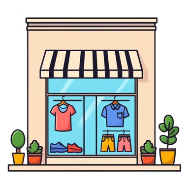 Boutique shop window with price tags and fashion items sticker