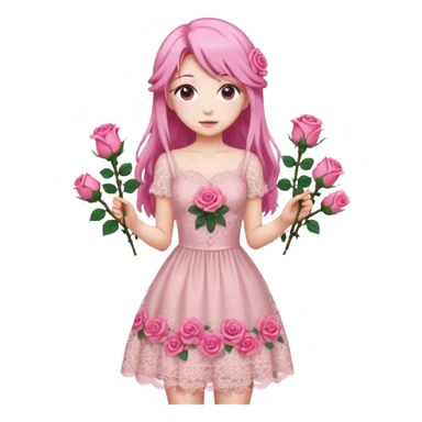 pastel anime woman with pink roses lace dress full body sticker