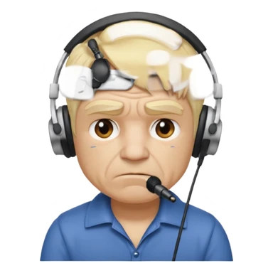 him with a mini microphone headphobes and a grumpier face blond hair wrinkles bold sticker