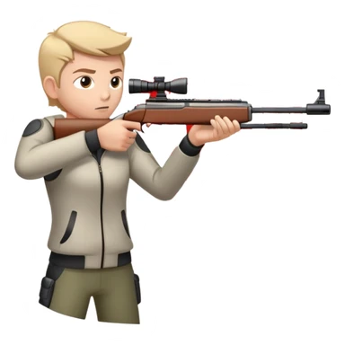 A focused shooter aiming a rifle at a target, standing in a shooting range with perfect posture. The target is in clear view, and the atmosphere is intense and precise, emphasizing concentration, accuracy, and discipline in the sport of shooting. sticker
