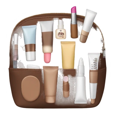 Brown Cosmetic Bag with cosmetics sticker