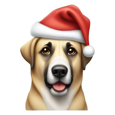 Anatolian shepherd wearing a Santa hat sticker