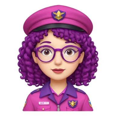 scout girl with very pink scout uniform including hat, dark violet curly haired and glassess sticker