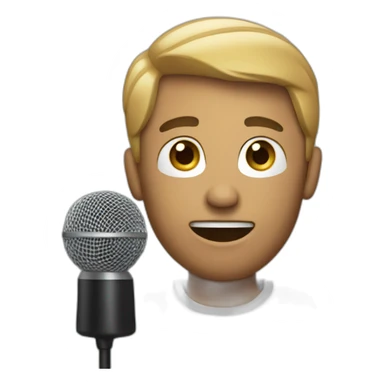 man speaking with microphone sticker