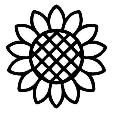 minimal and clean black and white outline of a sunflower flower only, no stem, no leaves sticker