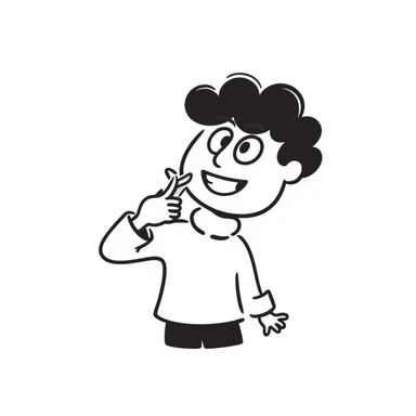 sneaky character biting a finger, hand-drawn and quirky sticker