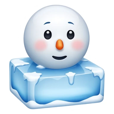 snowman stuck in ice block  with sad face sticker