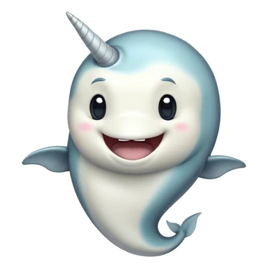 Cinematic Comical Narwhal Portrait Emoji, Head tilted dramatically with an exaggeratedly amused expression, featuring a sleek, elegantly streamlined body with a prominently spiraled ivory tusk and wide, comically expressive eyes full of playful disbelief, Simplified yet hilariously expressive features, highly detailed, glowing with a slightly sassy arctic glow, high shine, dramatic yet playful, stylized with an air of quirky marine mischief, soft glowing outline, capturing the essence of a meme-worthy narwhal that looks ready to side-eye its way into viral fame! sticker