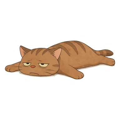 ghibli style cat lying flat, looking exhausted and resigned sticker