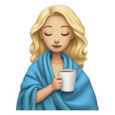 blonde girl inside a blue blanket sipping coffee eyes closed sticker