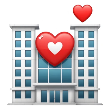 hospital building with a heart symbol sticker