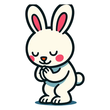 white bunny bowing politely, paws together, vibrant-toon style sticker