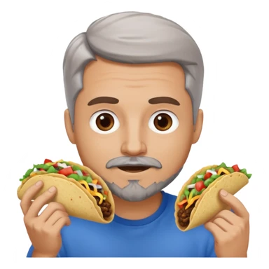 White man, blue eyes, brown gray hair, gray goatee, eating a taco sticker