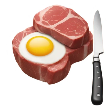 Medium rare filet mignon cut in half on a cutting board with sunny side up eggs on the side while also being on the cutting board sticker