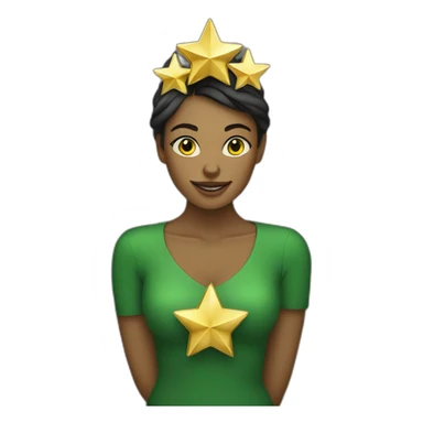 Green women holding three gold stars above head sticker