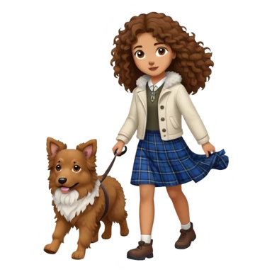 A girl with long curly hair walking a Scottish shepherd dog sticker
