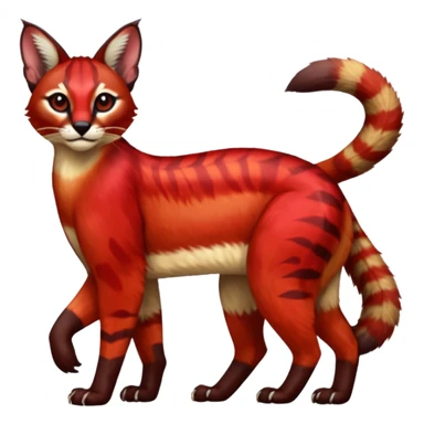 Vibrant-colored red-furred colorful painted marked patterned Asian glorious divine exotic cute cool beautiful shiny beautiful fantasy-caracal-civet-genet-sergal-vernid-Cacomistle-oncilla-animal-Fakémon-hybrid-fursona (full body) sticker