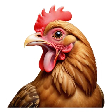 Cinematic Cute Yawning Brown Chicken Portrait Emoji, Head tilted slightly with a dramatic, wide-open yawn, showcasing a soft, fluffy brown plumage with a crisp red comb and gently drooping wings, round beady eyes barely open in drowsy contentment, Simplified yet irresistibly adorable features, highly detailed, glowing with a soft, cozy glow, high shine, relaxed yet expressive, stylized with a touch of whimsical charm, bright and endearing, soft glowing outline, capturing the essence of a sleepy yet affectionate chicken, so drowsy it feels like it could stretch out of the screen and curl up for a nap! sticker