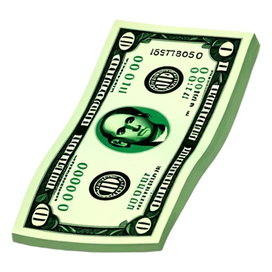 3D realistic US 100 dollar bill sticker, slight perspective, centered, clean cutout, transparent background, no text, no watermark sticker
