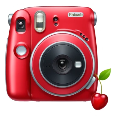 red  instax polaroid camera with cherries on it  sticker
