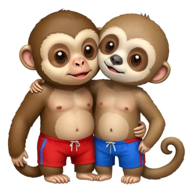 Monkey kissing a sloth with red and blue shorts om sticker